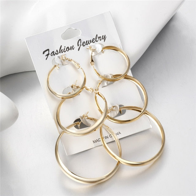 Hesiod Fashion New 6 Pairs/Set Gold Silver Small Big Circle Hoop Earrings for Women Steampunk Round Earring Sets