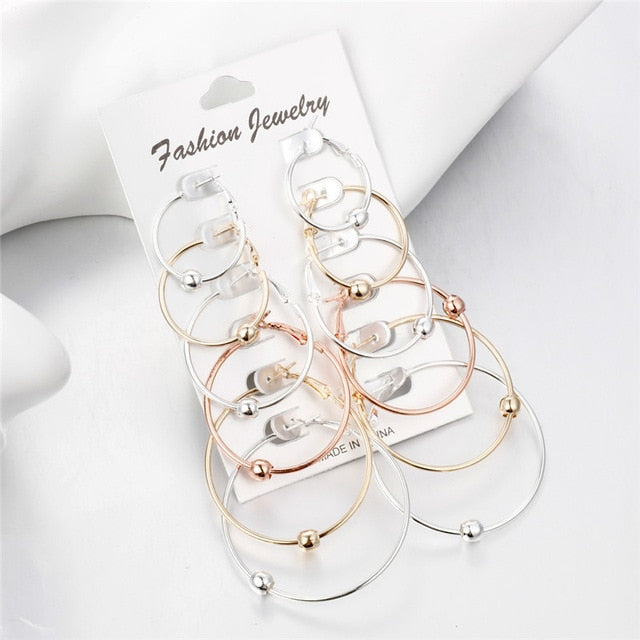 Hesiod Fashion New 6 Pairs/Set Gold Silver Small Big Circle Hoop Earrings for Women Steampunk Round Earring Sets