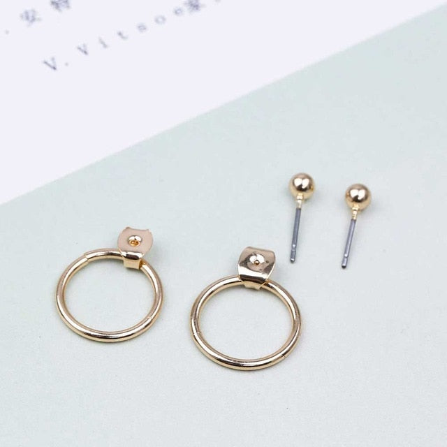 FAMSHIN 2019 Best selling NEW Women Fashion Simple Gold Silver Black Stud Earring Punk Rock Retro Circle Earring Piercing