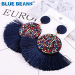 Tassel earrings bohemian statement luxury long earring valentine's day handmade women geometric fringe fashion big rhinestone cc