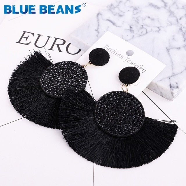 Tassel earrings bohemian statement luxury long earring valentine's day handmade women geometric fringe fashion big rhinestone cc