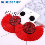 Tassel earrings bohemian statement luxury long earring valentine's day handmade women geometric fringe fashion big rhinestone cc