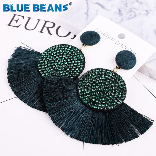 Tassel earrings bohemian statement luxury long earring valentine's day handmade women geometric fringe fashion big rhinestone cc