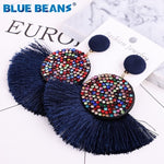 Tassel earrings bohemian statement luxury long earring valentine's day handmade women geometric fringe fashion big rhinestone cc
