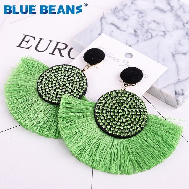 Tassel earrings bohemian statement luxury long earring valentine's day handmade women geometric fringe fashion big rhinestone cc