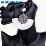 Tassel earrings bohemian statement luxury long earring valentine's day handmade women geometric fringe fashion big rhinestone cc