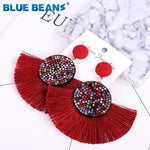 Tassel earrings bohemian statement luxury long earring valentine's day handmade women geometric fringe fashion big rhinestone cc