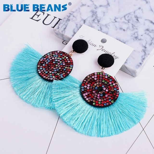 Tassel earrings bohemian statement luxury long earring valentine's day handmade women geometric fringe fashion big rhinestone cc