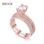 KNOCK high quality Rose Gold Double row White gold For Women Fashion Cubic Zirconia Wedding Engagement ring