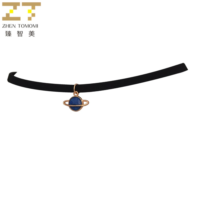 Fashion Maxi Torques Black Velvet Leather Geometric Circle Planet Pendants False Collar Chokers Necklace Women Jewelry 2018 Gift