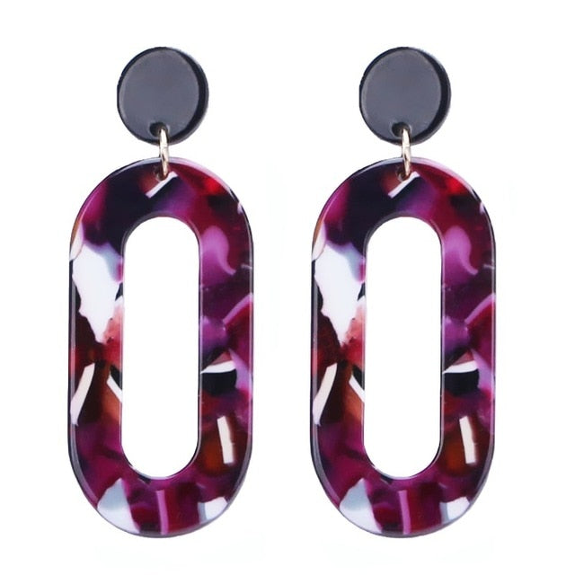 2018 Fashion Jewelry Leopard Acrylic Resin Oval Dangle Earrings For Women Geometry Big Circle Square Earrings Acetate Brincos