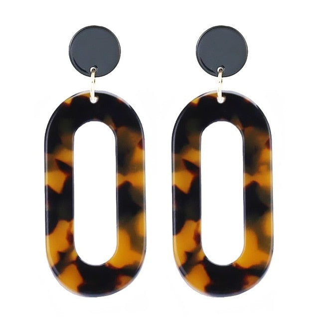 2018 Fashion Jewelry Leopard Acrylic Resin Oval Dangle Earrings For Women Geometry Big Circle Square Earrings Acetate Brincos