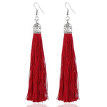 LZHLQ Brand Tassel Earrings Women Fashion Jewelry Bohemian Drop Dangle Long Earrings Silk Fabric Ethnic Vintage Earrings