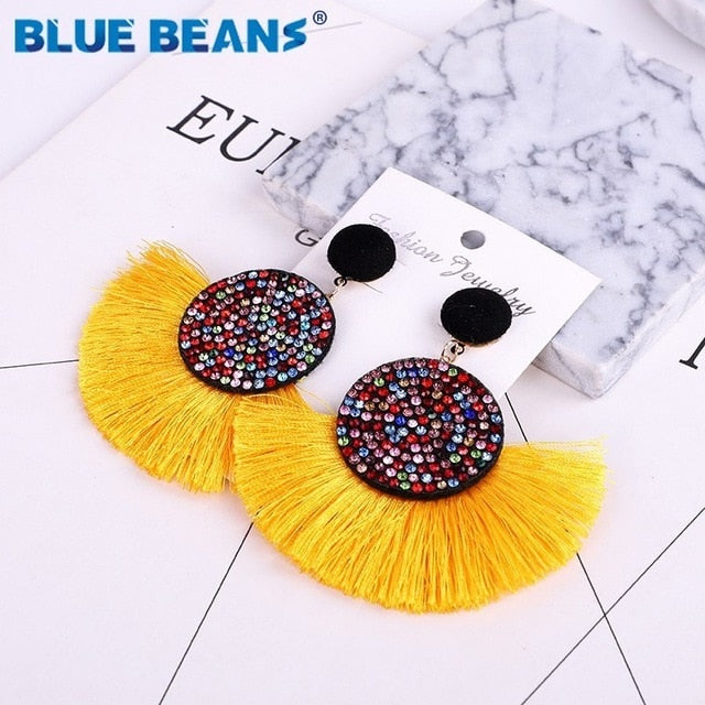 Tassel earrings bohemian statement luxury long earring valentine's day handmade women geometric fringe fashion big rhinestone cc