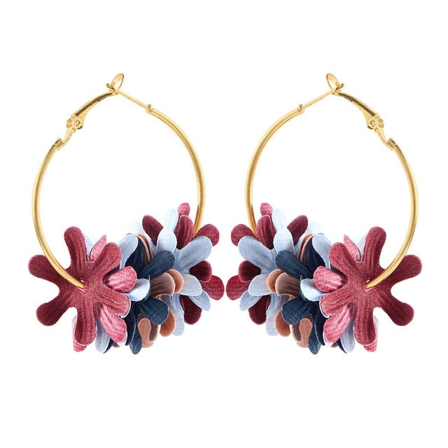 Fashion Fabric Flower Drop Earrings For Women 2019 Statement Colorful Petal Circle Big Fancy Earring Jewelry Oorbellen ER4890