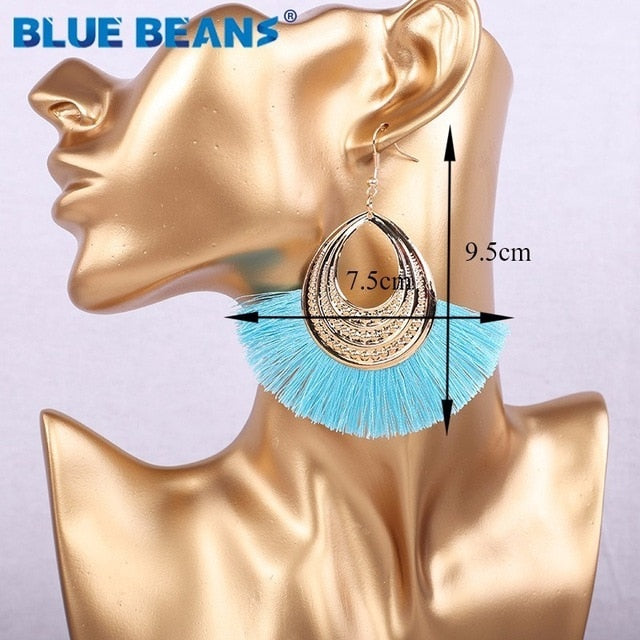 Tassel earrings bohemian statement luxury long earring valentine's day handmade women geometric fringe fashion big rhinestone cc