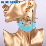 Tassel earrings bohemian statement luxury long earring valentine's day handmade women geometric fringe fashion big rhinestone cc