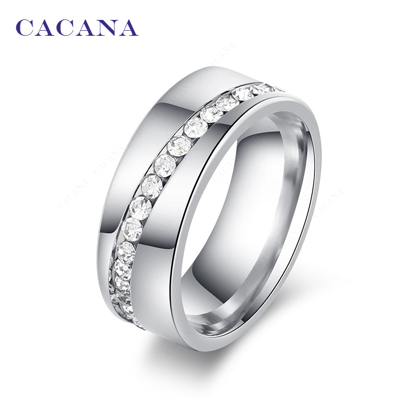 CACANA  Stainless Steel Rings For Women Slash A Line Of CZ  Personalized Custom Fashion Jewelry Wholesale NO.R68