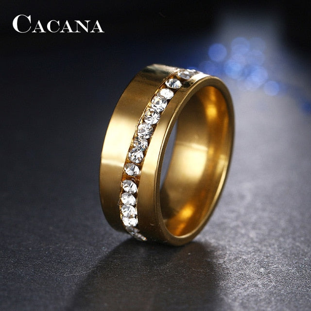 CACANA  Stainless Steel Rings For Women Slash A Line Of CZ  Personalized Custom Fashion Jewelry Wholesale NO.R68