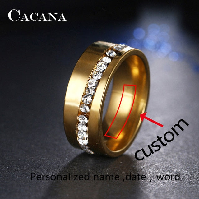 CACANA  Stainless Steel Rings For Women Slash A Line Of CZ  Personalized Custom Fashion Jewelry Wholesale NO.R68