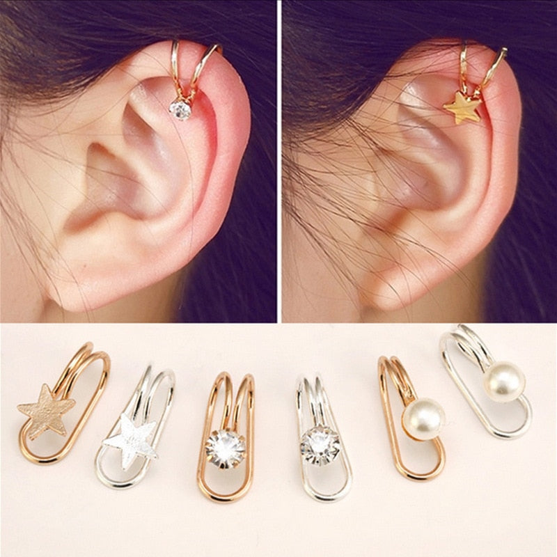 2018 Fashion Women's U-shiaped Earrings Heart Butterfly Moon Female Ear Cuff Clip On Earrings Metal Jewelry For Women Gift