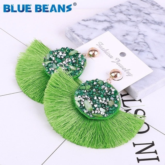 Tassel earrings bohemian statement luxury long earring valentine's day handmade women geometric fringe fashion big rhinestone cc