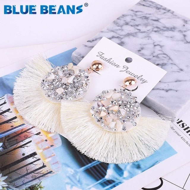 Tassel earrings bohemian statement luxury long earring valentine's day handmade women geometric fringe fashion big rhinestone cc