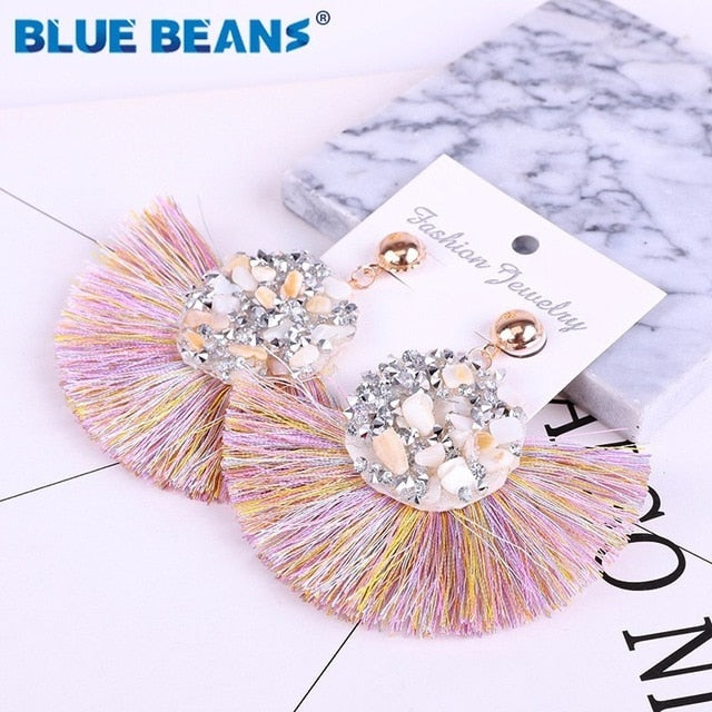 Tassel earrings bohemian statement luxury long earring valentine's day handmade women geometric fringe fashion big rhinestone cc