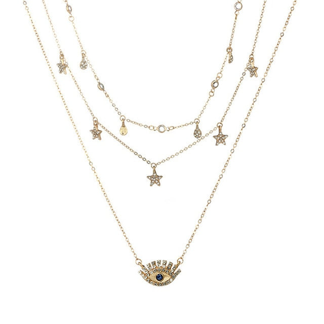 Fashion Necklaces Choker Kolye Gold Silver Color Star Moon Necklace Women Boho Pendants Collares Collier Ketting Jewelry G2