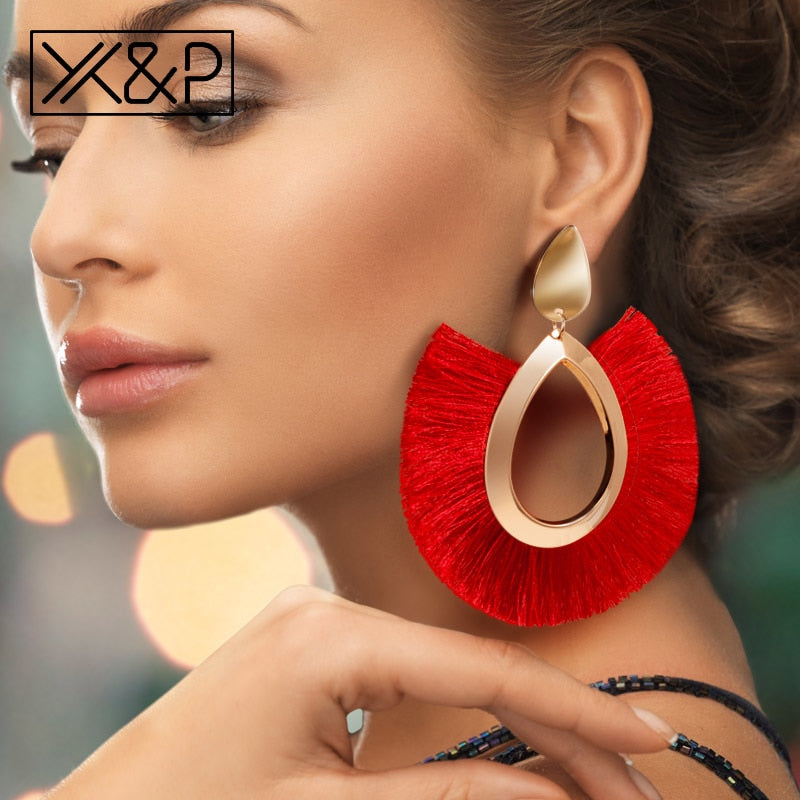 X&P Bohemian Big Tassel Drop Earrings For Women Lady Female Fringe Handmade Brincos Statement Fashion Woman Earring 2018 Jewelry