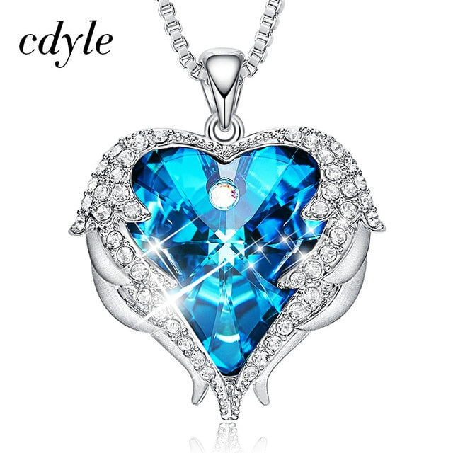 Cdyle Angel Wings Necklace Crystals from Swarovski Necklaces Fashion Jewelry For Women Heart Of Angel Mother's Day Mom Necklace
