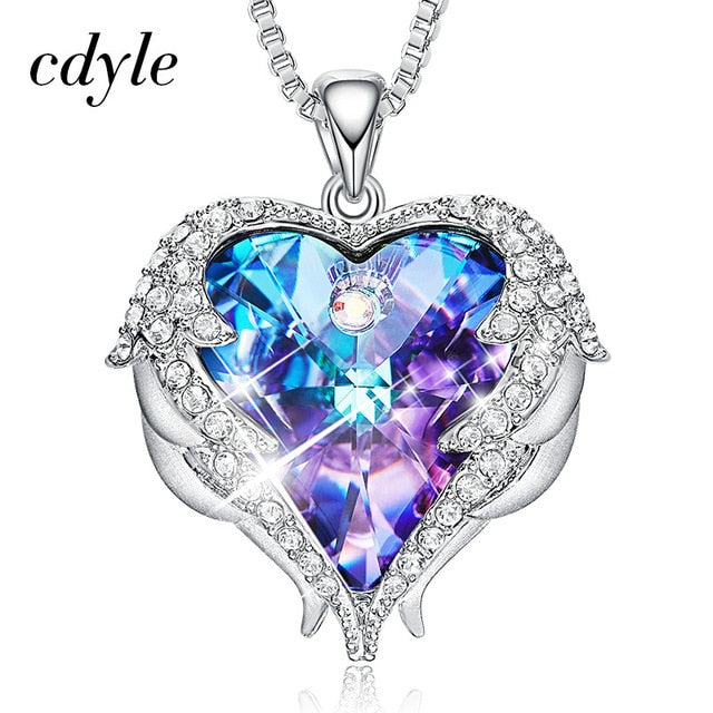 Cdyle Angel Wings Necklace Crystals from Swarovski Necklaces Fashion Jewelry For Women Heart Of Angel Mother's Day Mom Necklace