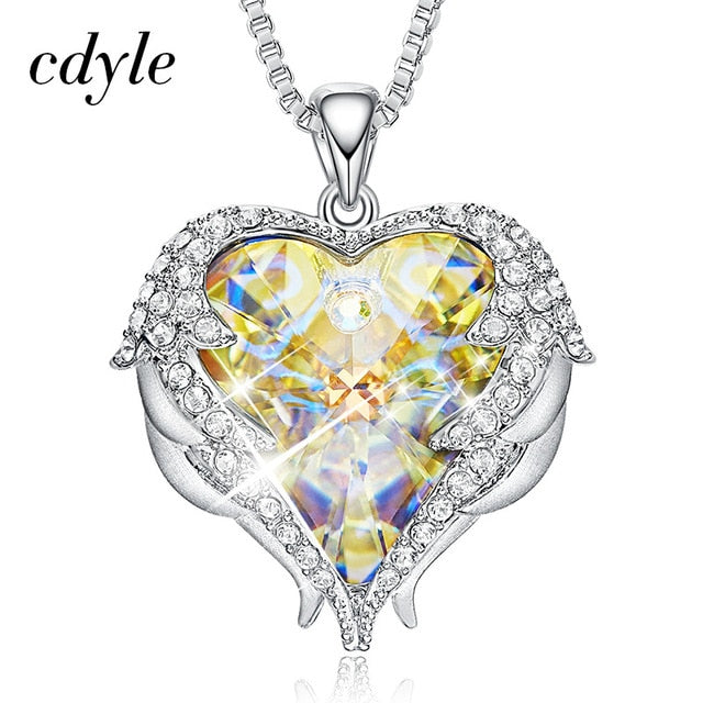 Cdyle Angel Wings Necklace Crystals from Swarovski Necklaces Fashion Jewelry For Women Heart Of Angel Mother's Day Mom Necklace