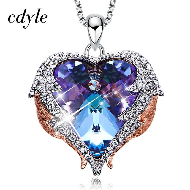 Cdyle Angel Wings Necklace Crystals from Swarovski Necklaces Fashion Jewelry For Women Heart Of Angel Mother's Day Mom Necklace