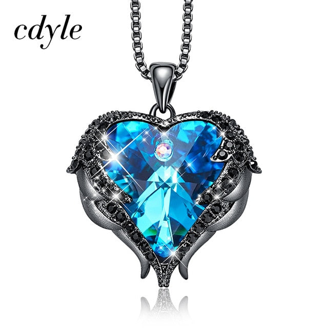 Cdyle Angel Wings Necklace Crystals from Swarovski Necklaces Fashion Jewelry For Women Heart Of Angel Mother's Day Mom Necklace