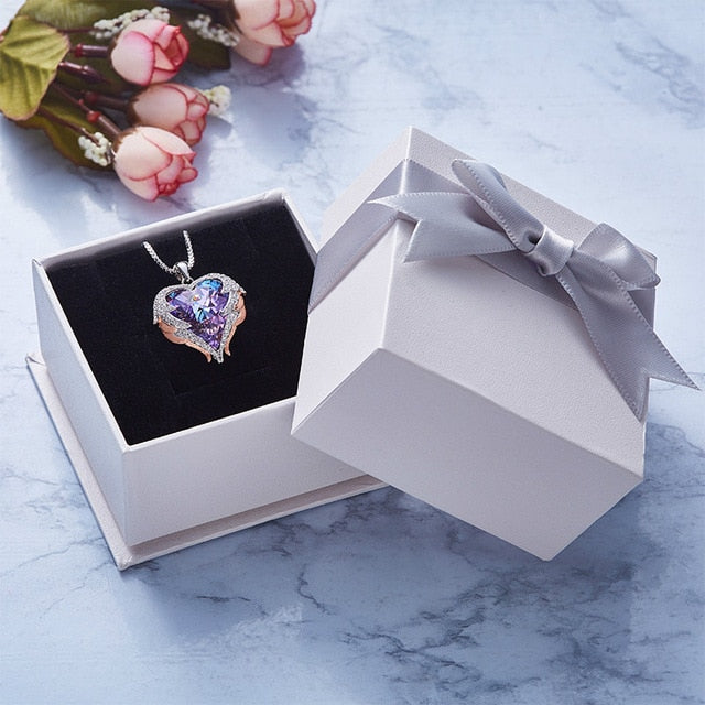 Cdyle Angel Wings Necklace Crystals from Swarovski Necklaces Fashion Jewelry For Women Heart Of Angel Mother's Day Mom Necklace