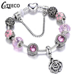 CUTEECO 925 Fashion Silver Charms Bracelet Bangle For Women Crystal Flower Beads Fit Pandora Bracelets Jewelry