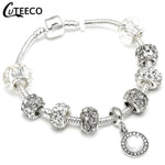 CUTEECO 925 Fashion Silver Charms Bracelet Bangle For Women Crystal Flower Beads Fit Pandora Bracelets Jewelry