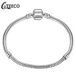 CUTEECO 925 Fashion Silver Charms Bracelet Bangle For Women Crystal Flower Beads Fit Pandora Bracelets Jewelry