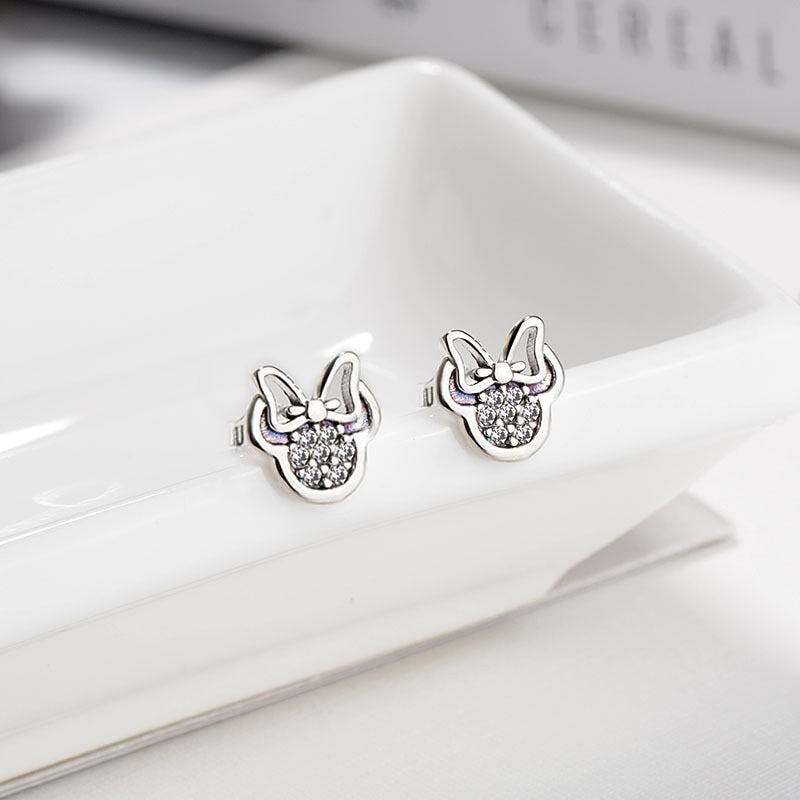 HOMOD 2019 Presents Silver Color Mickey Stud Earrings Sparkling Minnie Brand Earrings Women Fashion Jewelry Dropshipping